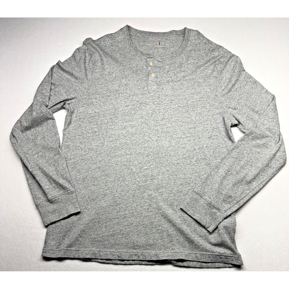 J Crew Mens Long Sleeve Henley Shirt Large Gray Vintage Jersey Cotton Casual